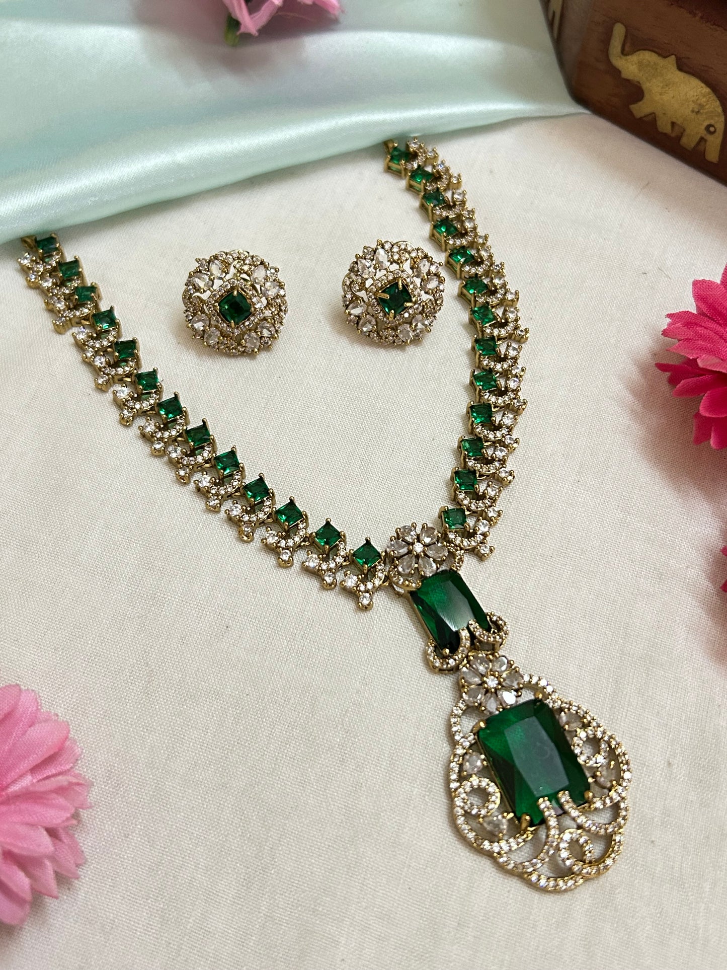 Gold Plated AD Jewellery with Emerald Stones ( LHA AD 75 )