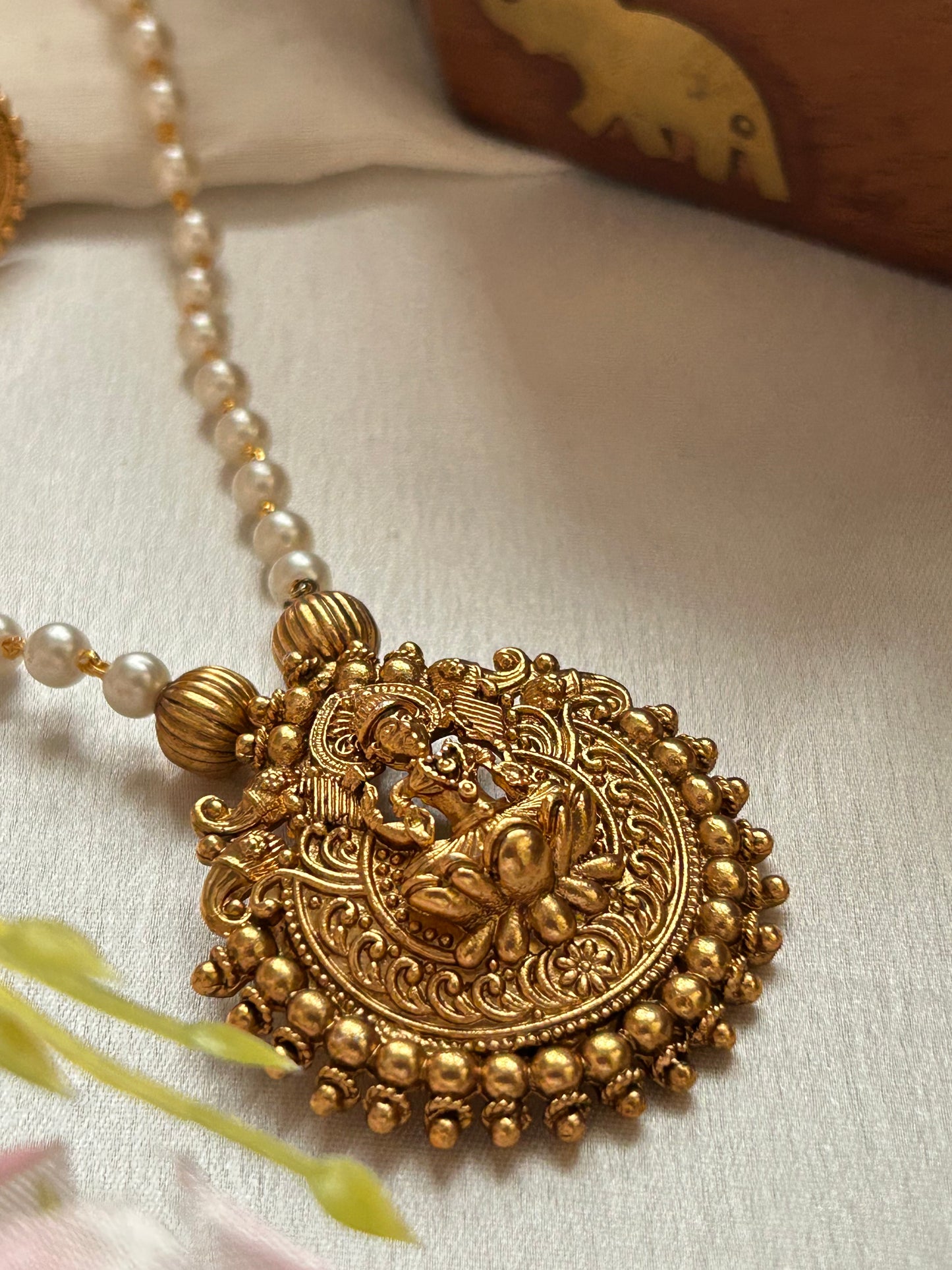 Gold plated Pearl chain Set with lakshmi pendant