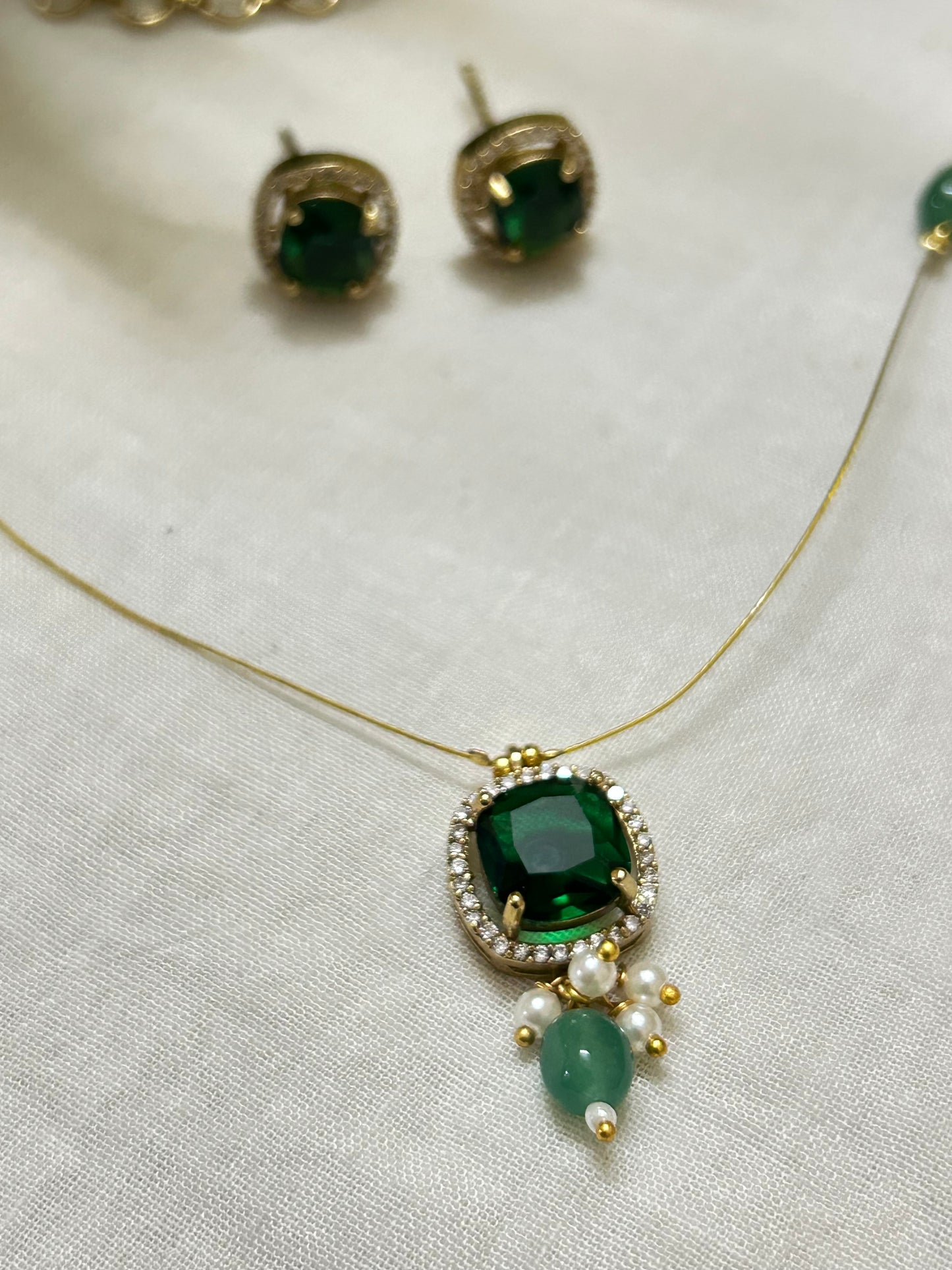 Gold plated Invisible Emerald Stone Necklace