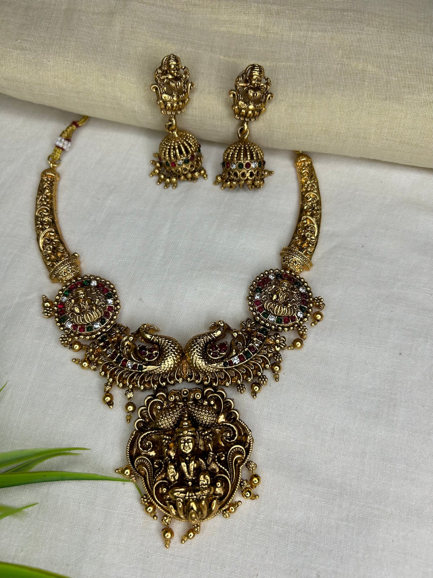 Gold plated Necklace with beautiful hand crafted Heavy Lakshmi pendant ( LHA 135 )