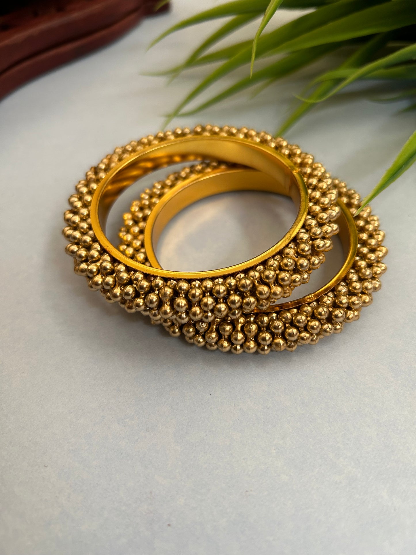 Luxehara’s Gold plated Gold beaded Bangle set (LHA 23)