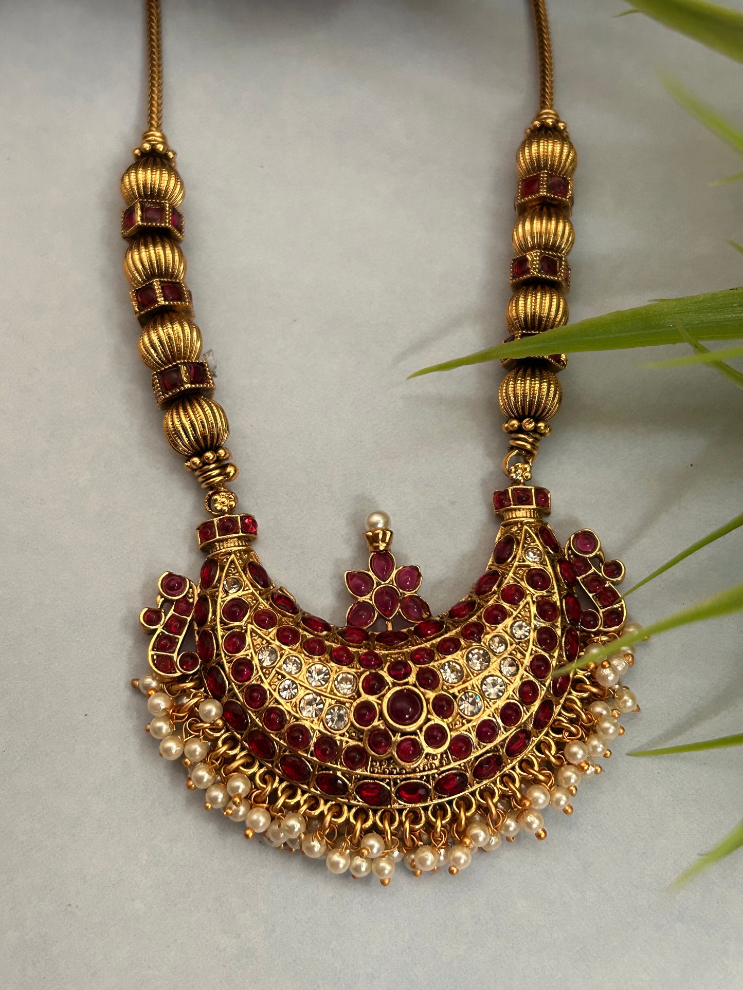 Luxehara Gold Plated necklace with earrings & hanging pearls pendant.( LHA 631 )