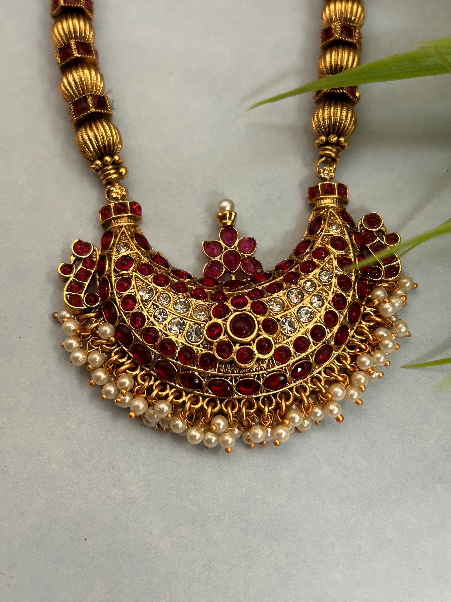 Luxehara Gold Plated necklace with earrings & hanging pearls pendant.( LHA 631 )