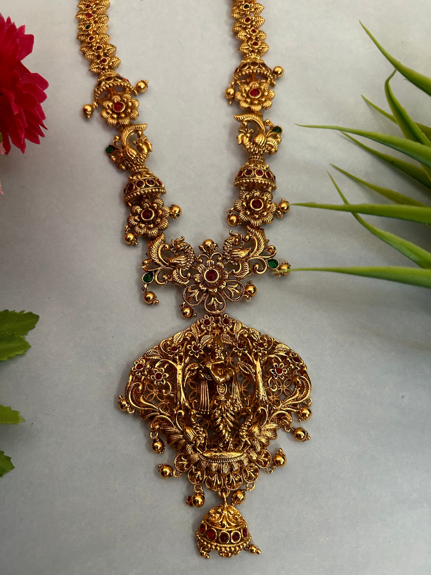 Luxehara Gold Plated Long Necklace with Earrings ( LHA 266 )