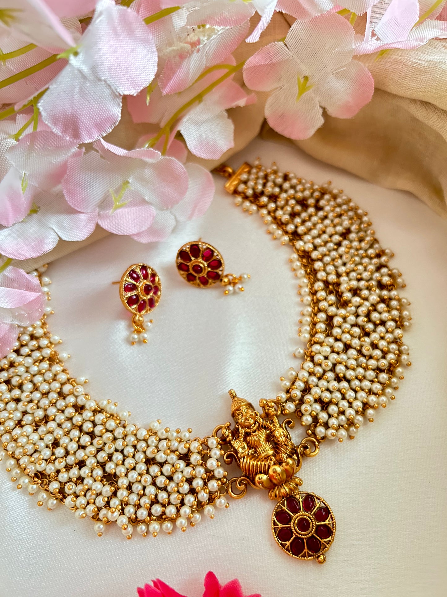Luxehara Pearls Gold Plated Necklace/Choker with Earrings ( LHA 165 )