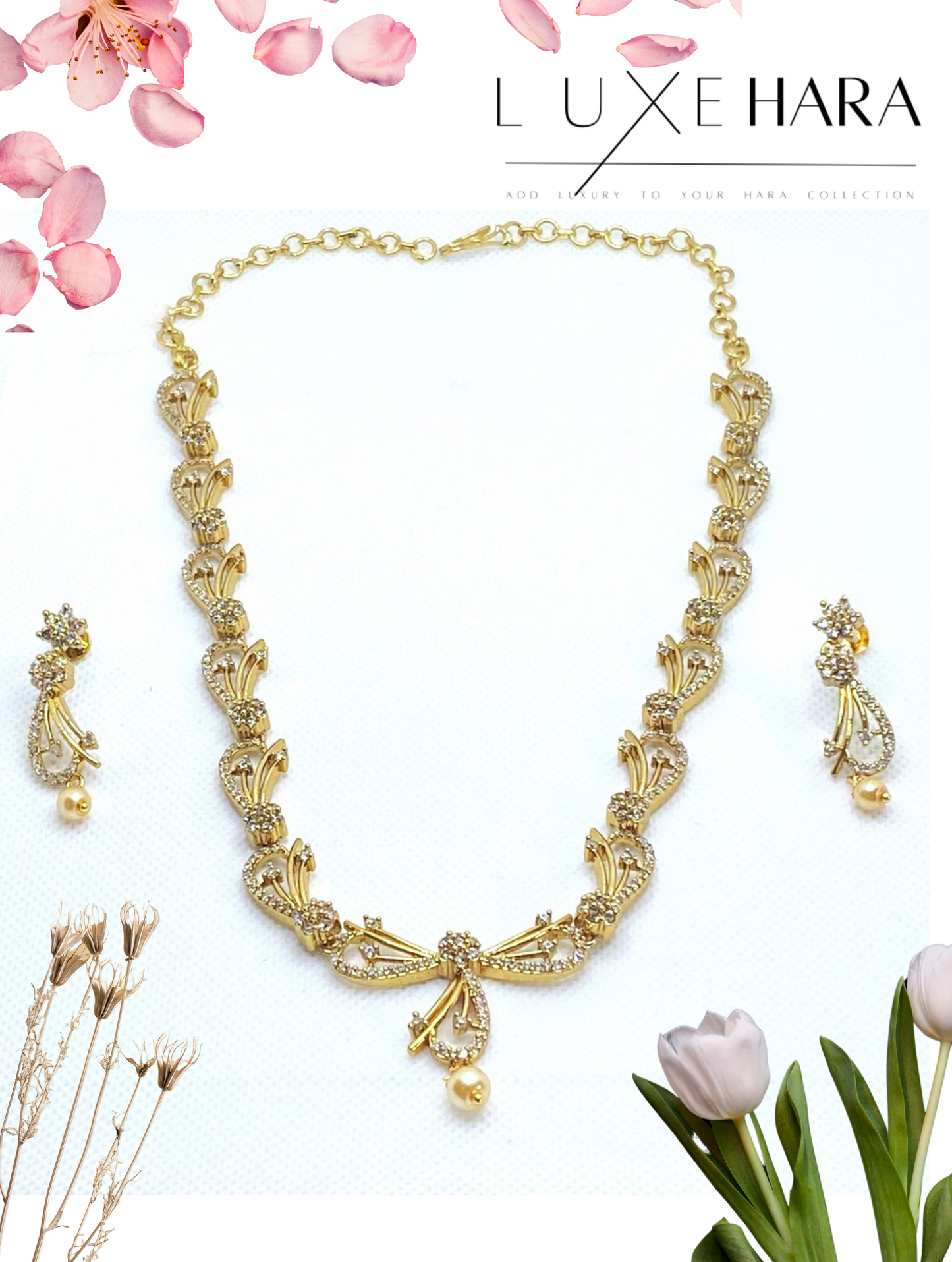 Luxehara's Gold Plated Necklace Set with Earrings.