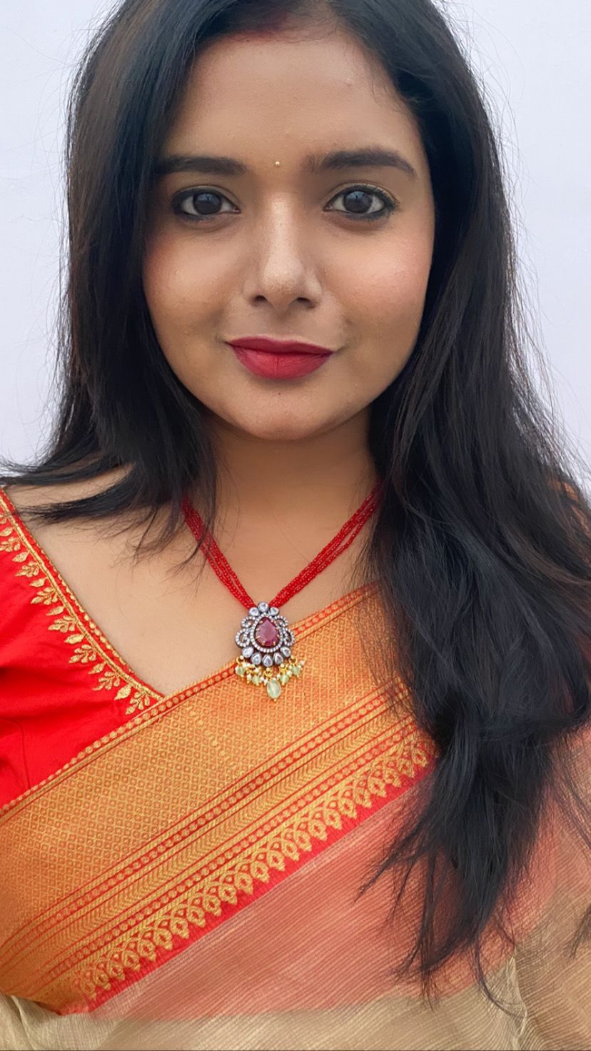 Luxehara's Red Beads Chain with Victorian Pendant.