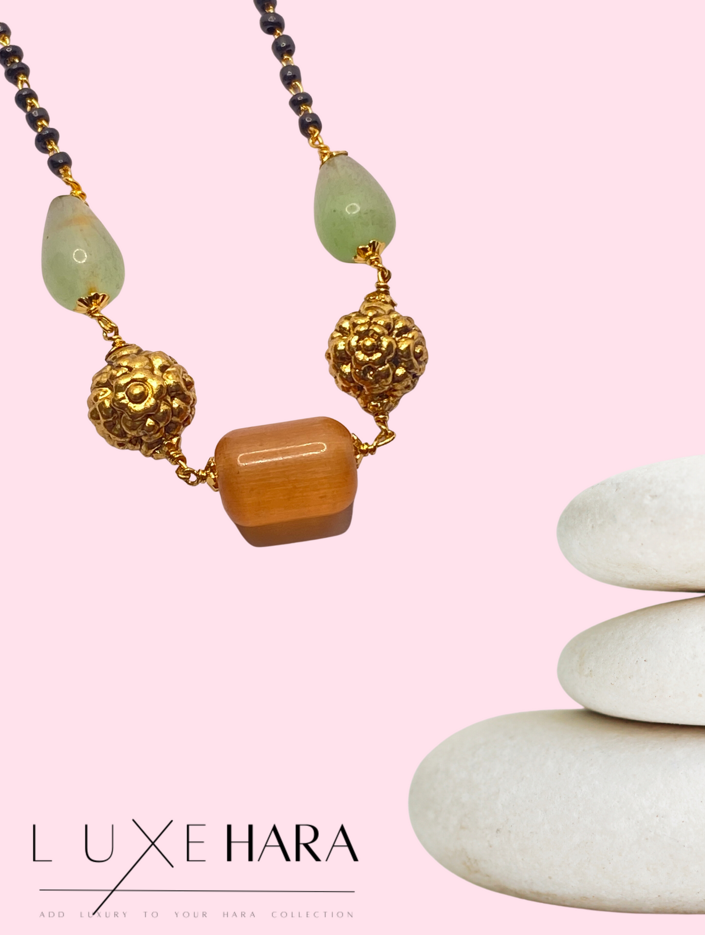 Luxehara's black beads with trending Monalisa beads.