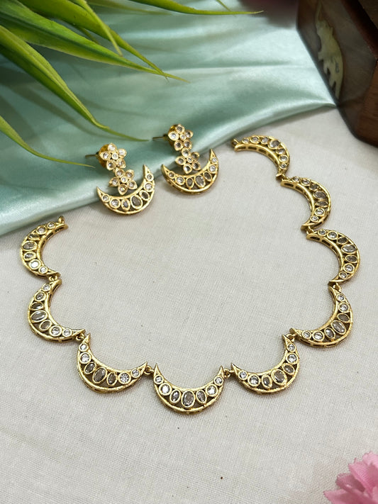 Gold plated 9 charm chandra necklace set