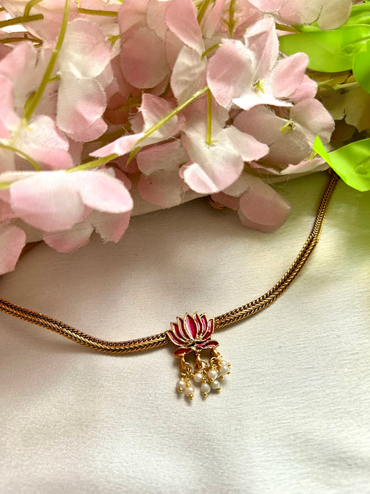 Gold Plated single Lotus Charm choker set