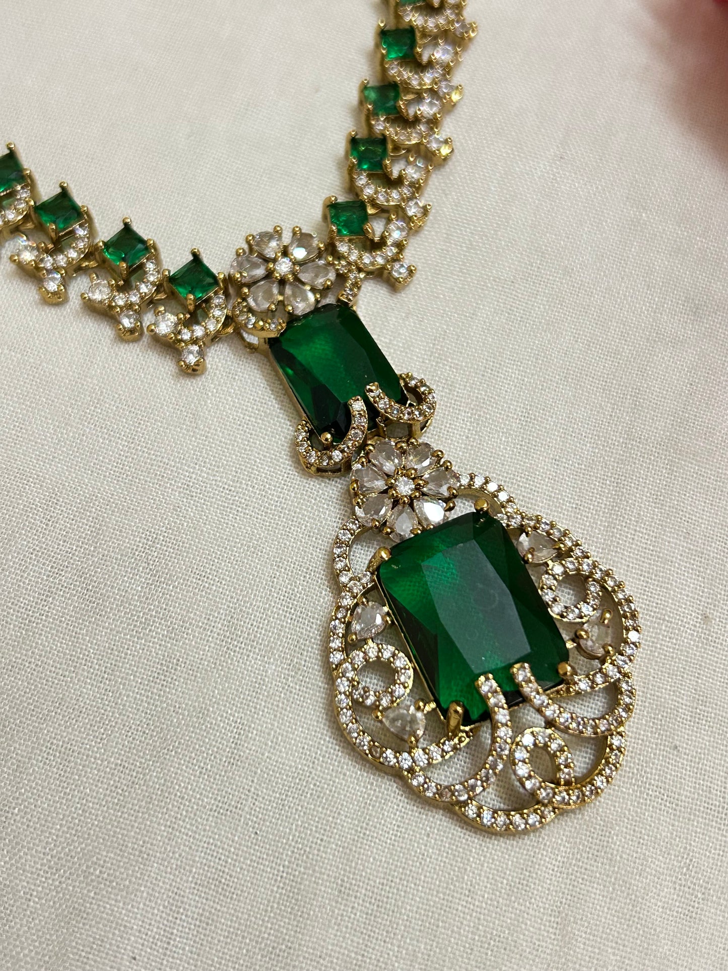 Gold Plated AD Jewellery with Emerald Stones ( LHA AD 75 )