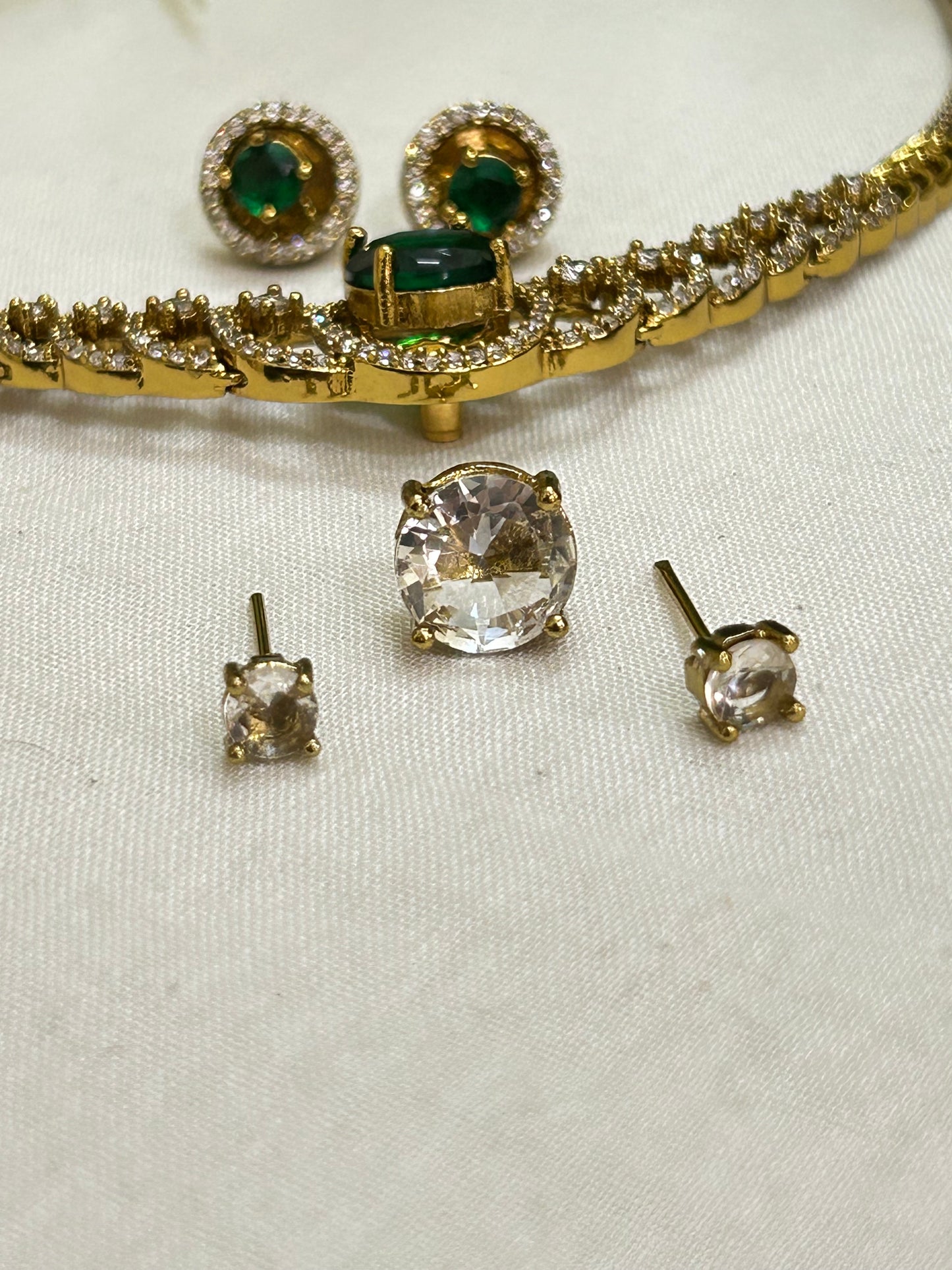 Gold Plated AD Multi-Stoned Short 4 in 1 Necklace set
