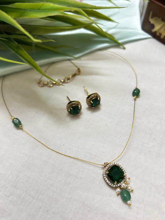 Gold plated Invisible Emerald Stone Necklace