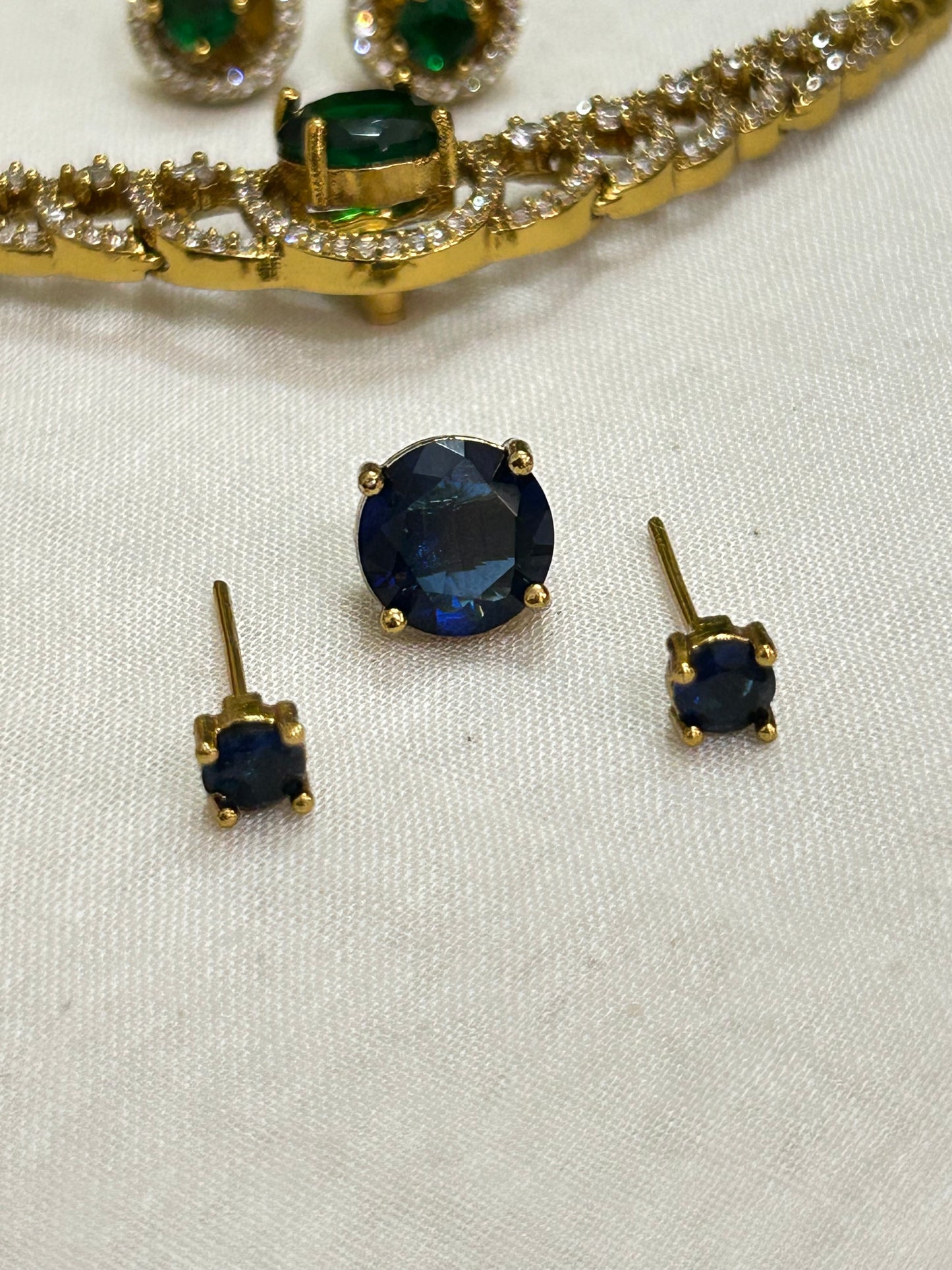Gold Plated AD Multi-Stoned Short 4 in 1 Necklace set
