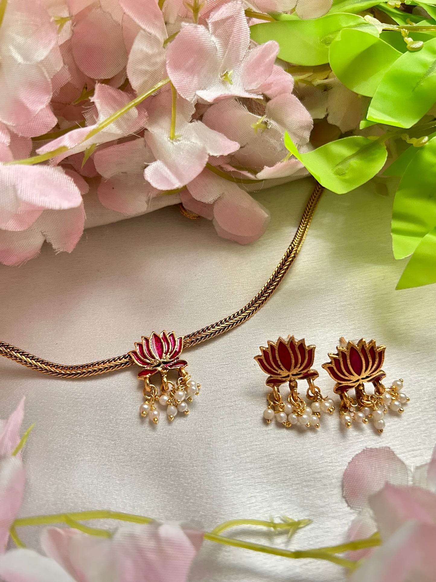 Gold Plated single Lotus Charm choker set