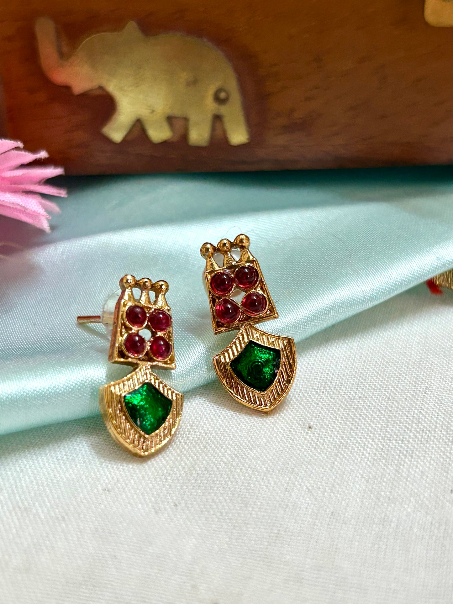Gold Plated Pallakka Necklace Set with Ruby Stones ( LHA PL 22 )
