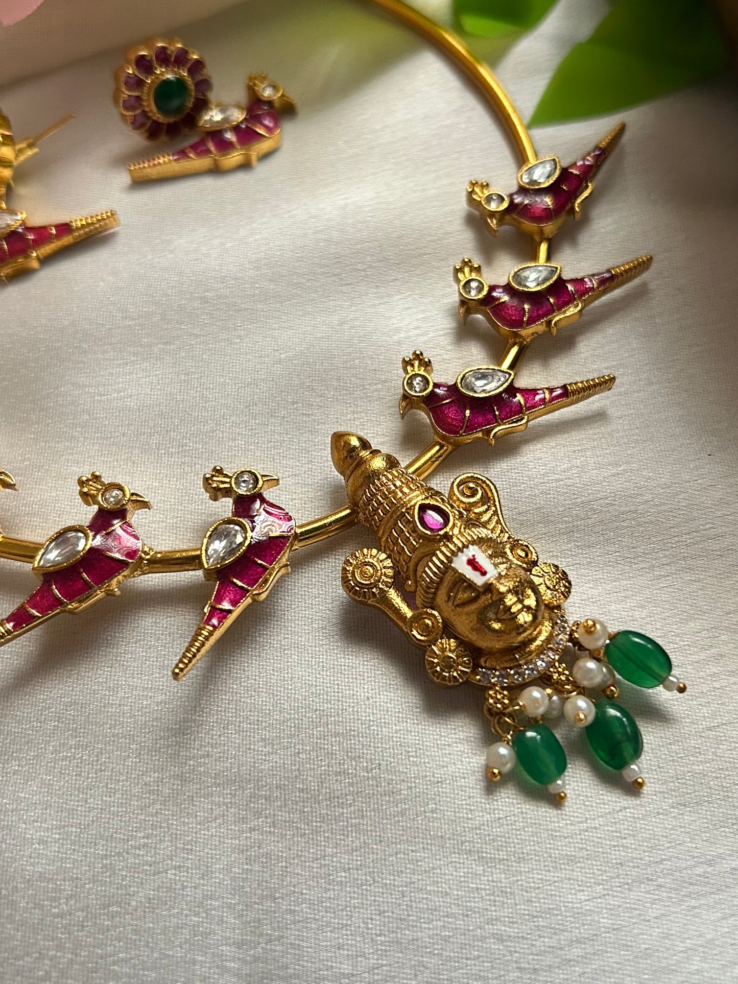Gold plated Hasli necklace set with lord venkateshwara dollar attached