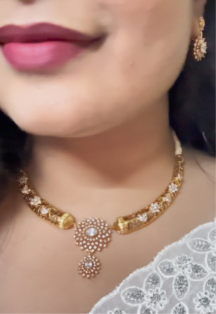 Gold plated Diamond Kanti Necklace set