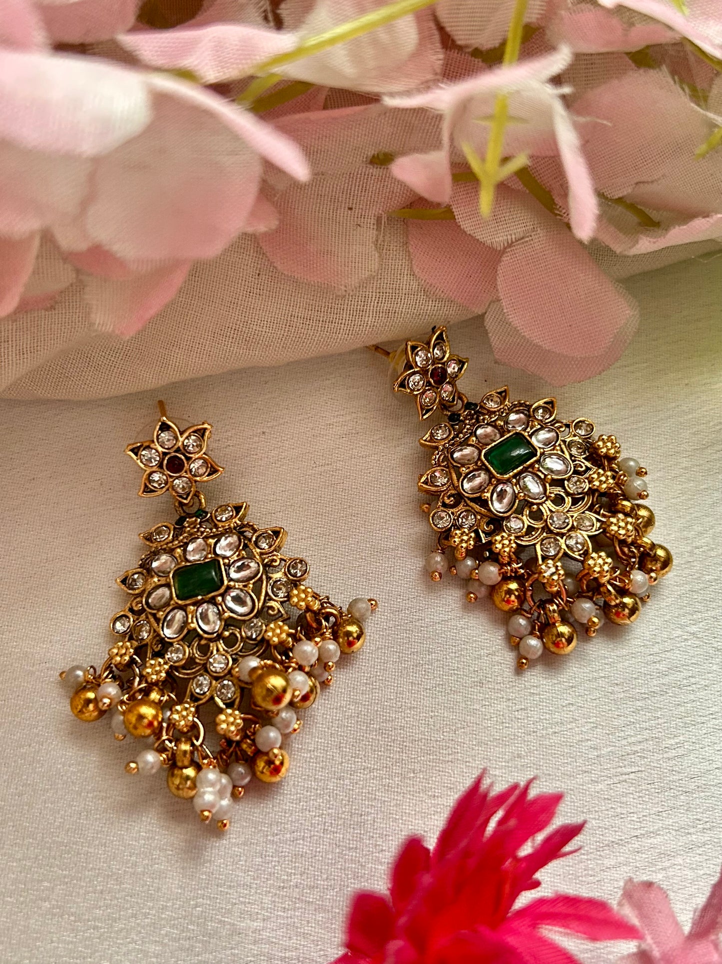 Gold Plated ruby Necklace Set with Earrings ( LHA 436 R2)
