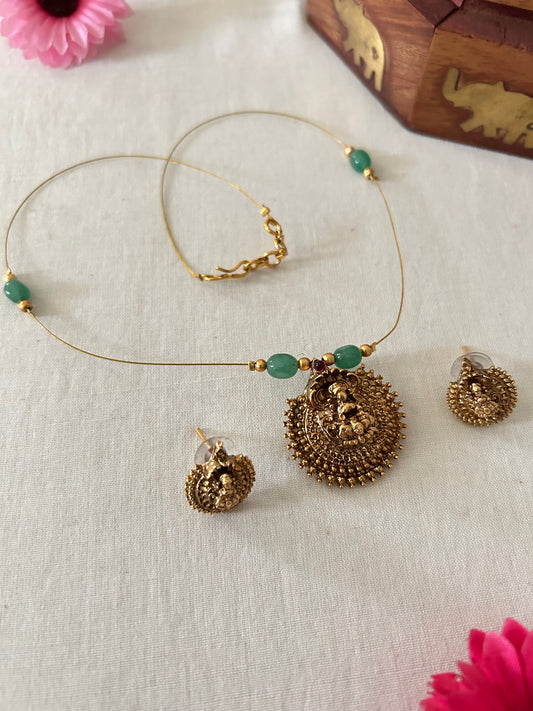 Gold Plated Invisible Necklace with Small Lakshmi Pendant.