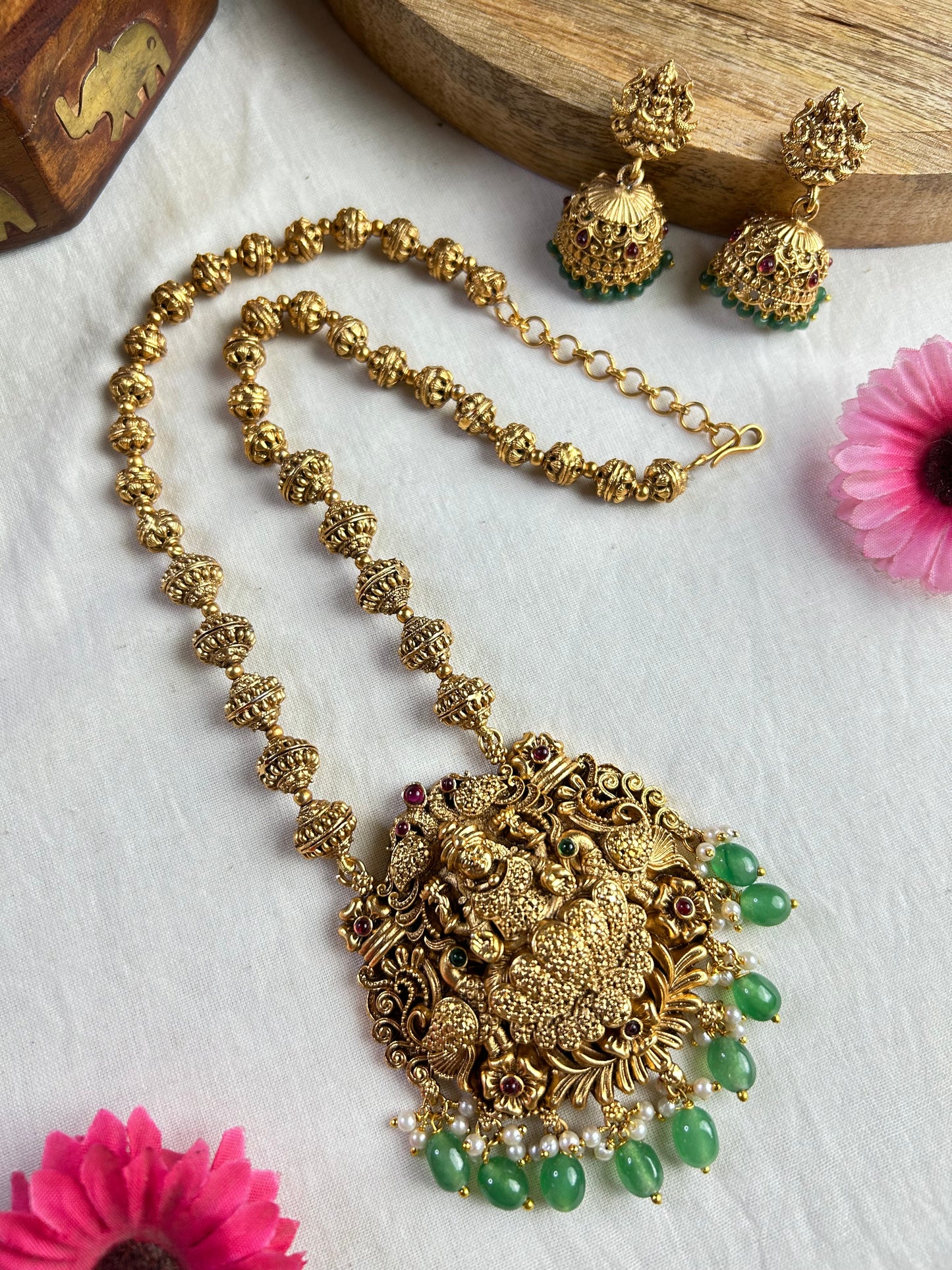 Gold plated Temple Jewellery set with Lakshmi pendant