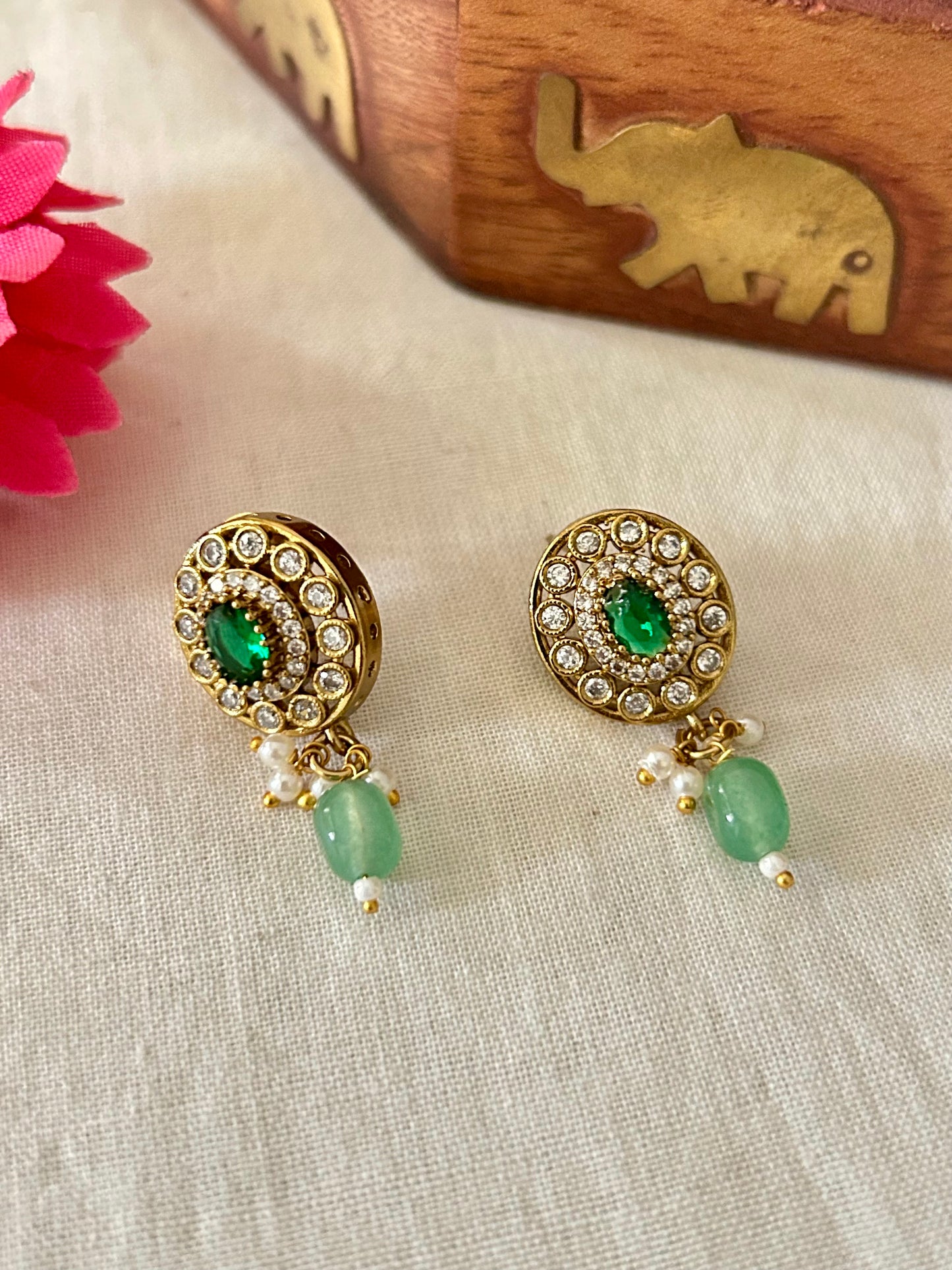 Gold Plated Invisible Necklace Embedded with Emerald Green Stone & AD Stones