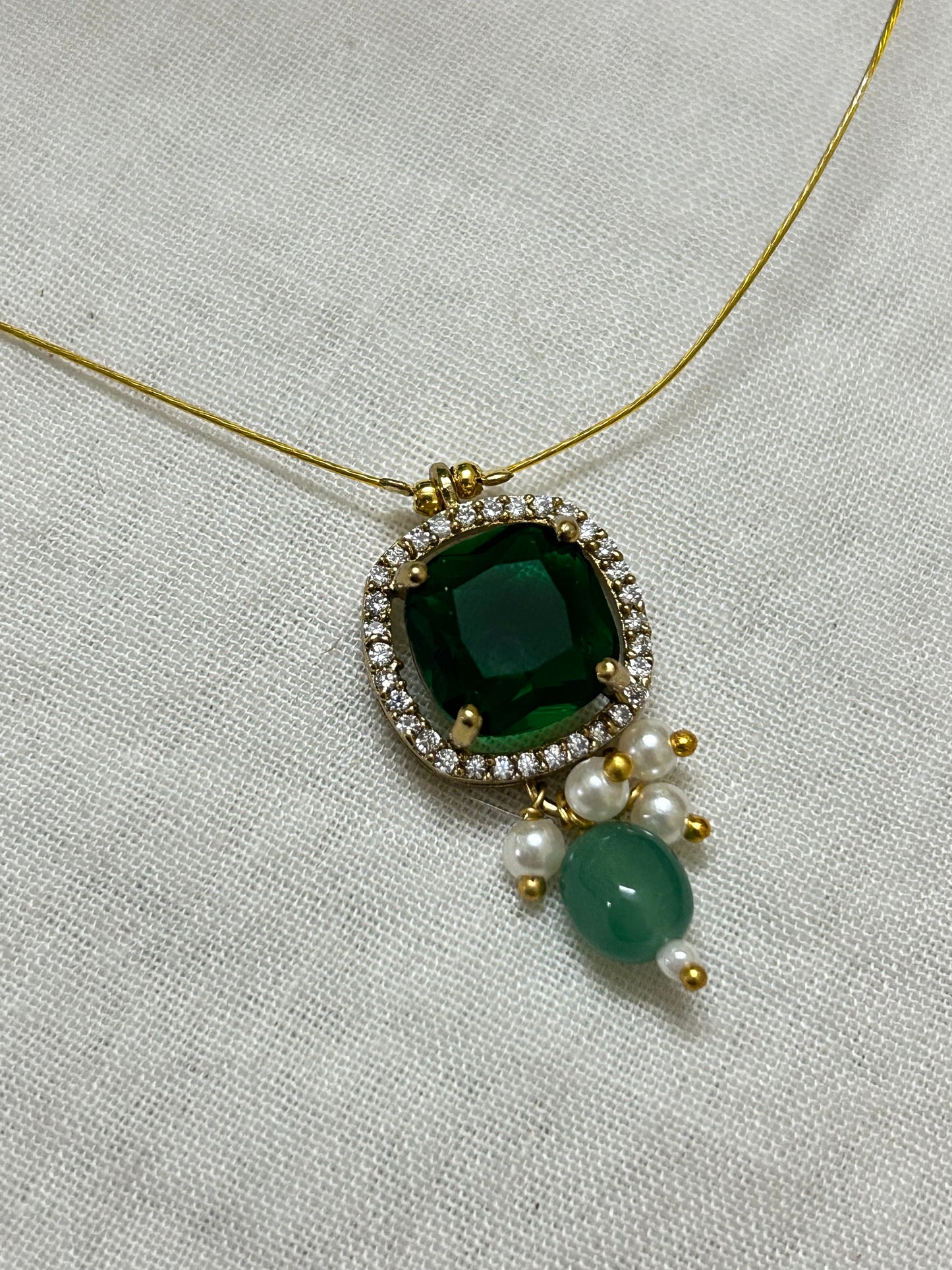 Gold plated Invisible Emerald Stone Necklace
