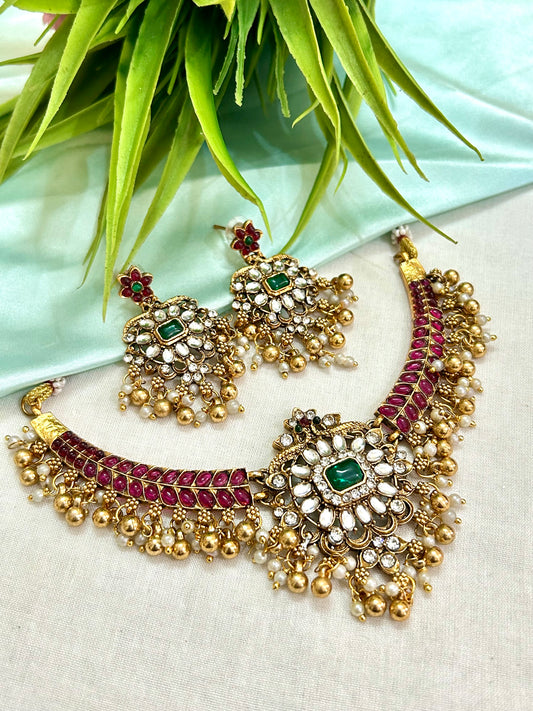 Gold plated Short Necklace ( LHA 436 R )
