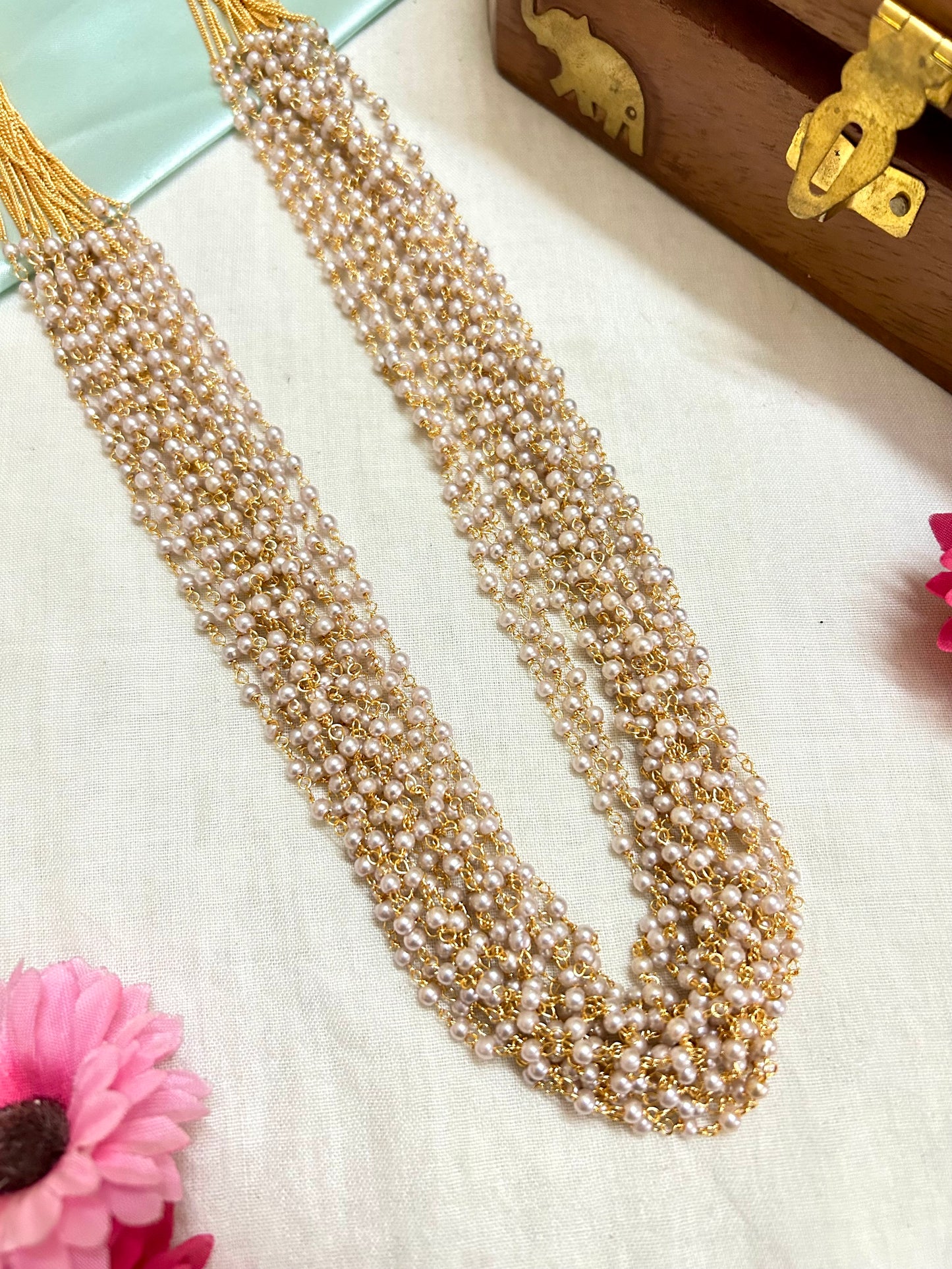 Gold Plated 15 Layered Pearl Maala.