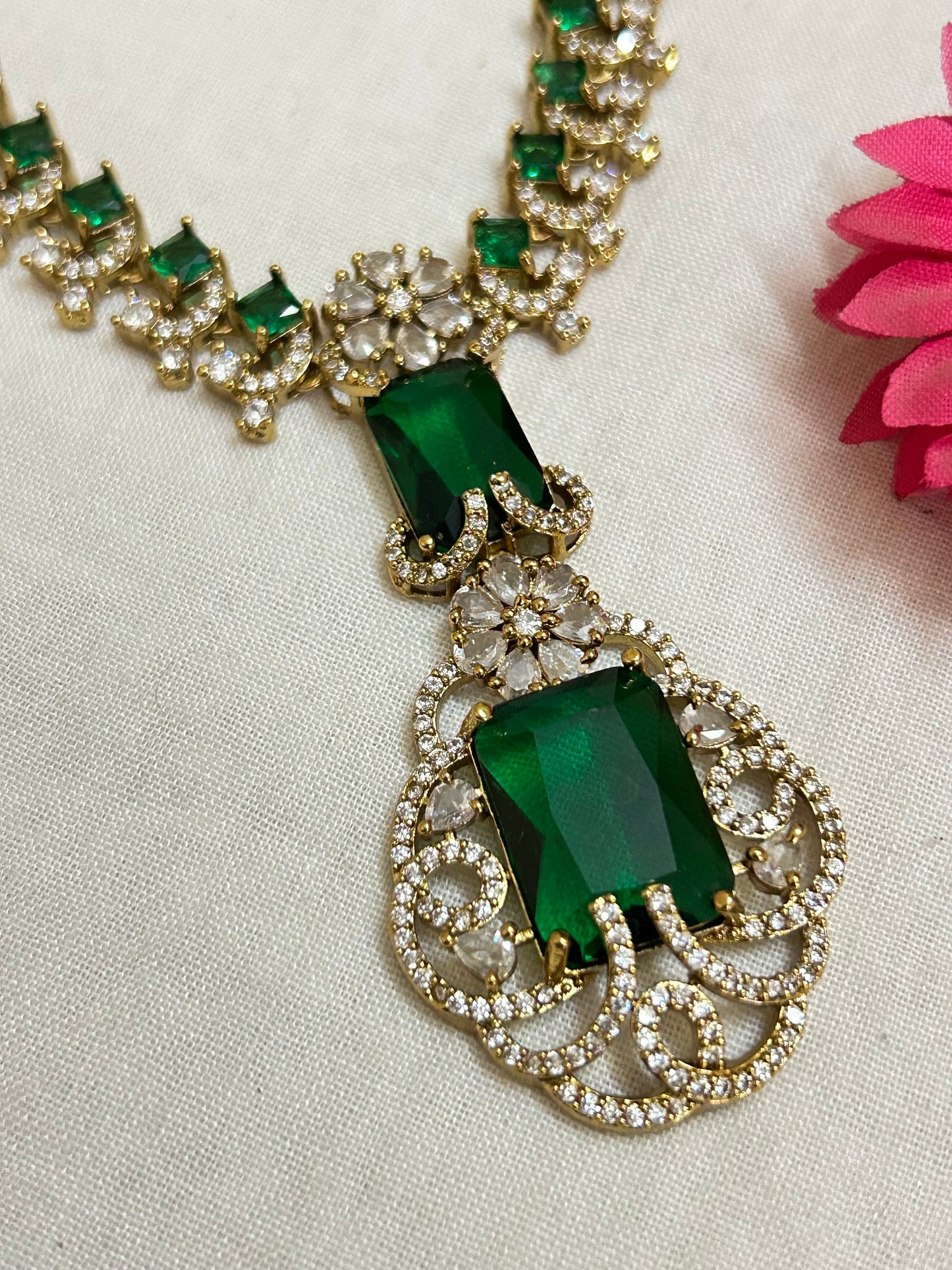 Gold Plated AD Jewellery with Emerald Stones ( LHA AD 75 )