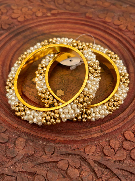 luxehara's gold plated, gold and pearl beaded bangles