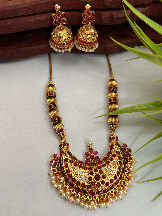 Luxehara Gold Plated necklace with earrings & hanging pearls pendant.( LHA 631 )