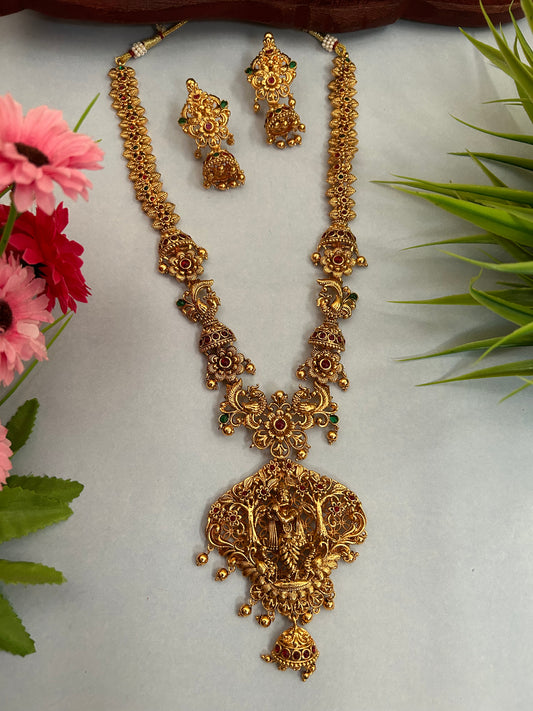Luxehara Gold Plated Long Necklace with Earrings ( LHA 266 )