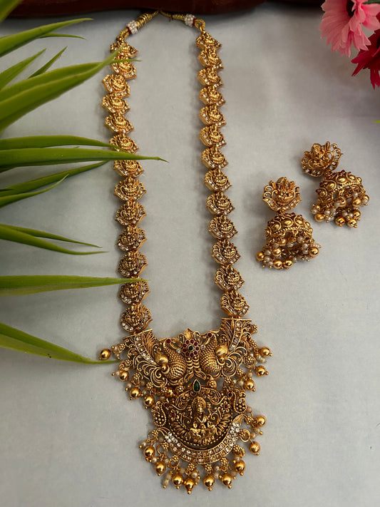 Luxehara Gold Plated Long Necklace set With Earrings ( LHA 483 )