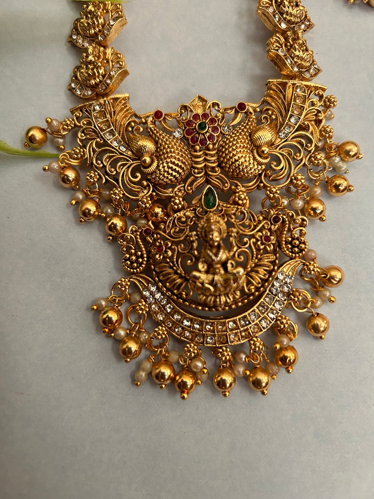 Luxehara Gold Plated Long Necklace set With Earrings ( LHA 483 )