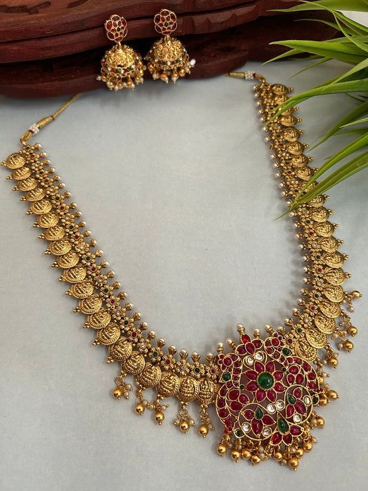 Luxehara Gold plated long haram necklace with earrings