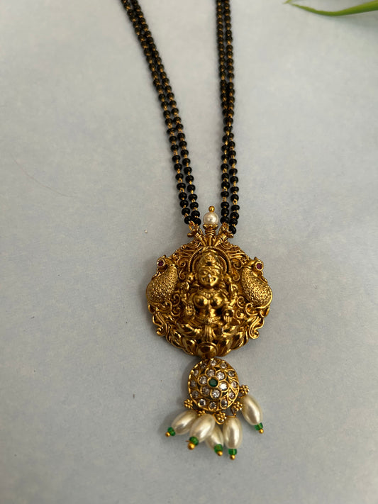 Luxehara Black beads with Gold Plated Lakshmi Pendant ( LHA 23BB )