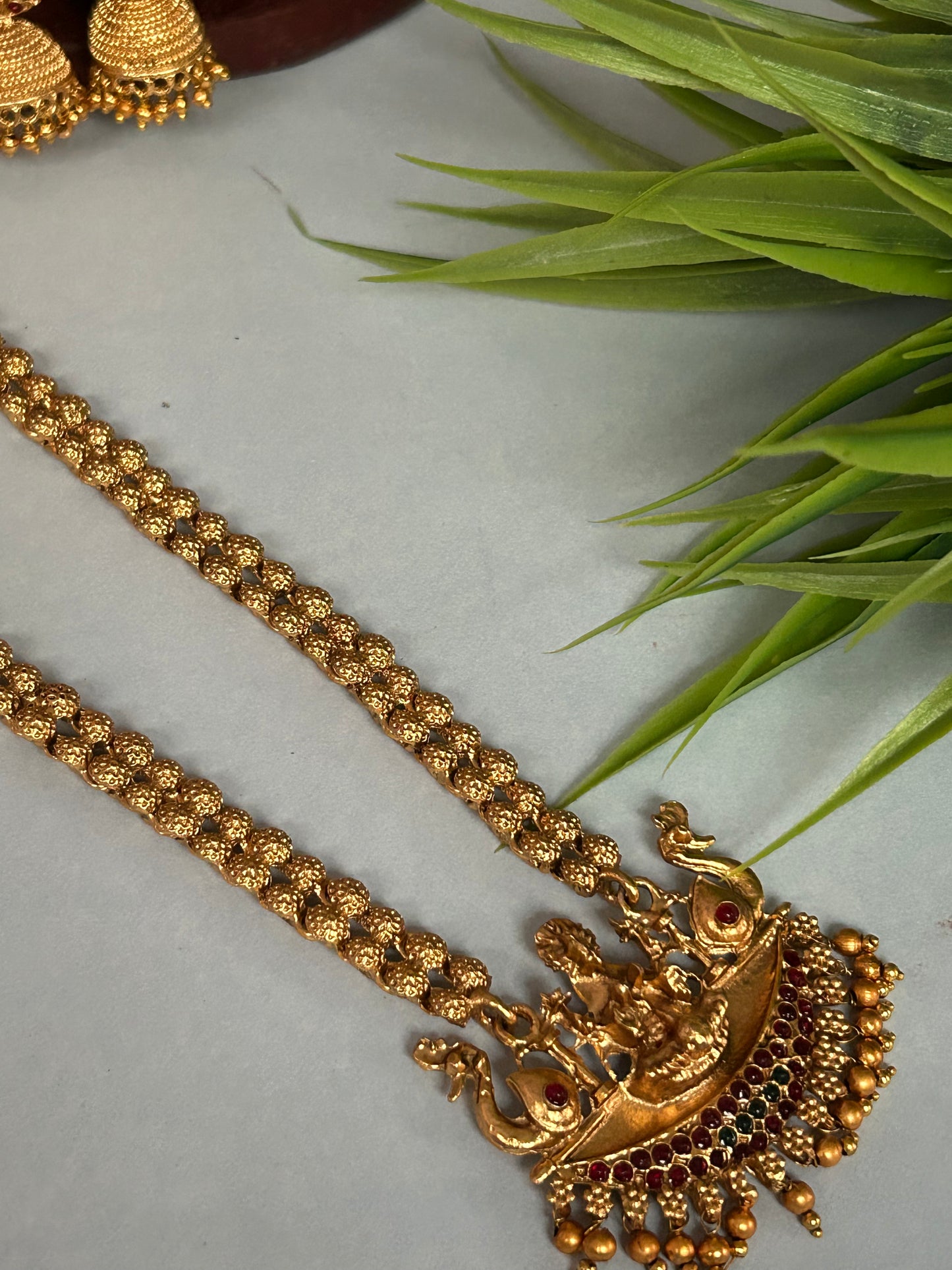 Gold Plated Long Necklace Chain with beautifully handcrafted Lakshmi pendant ( LHA 210 )