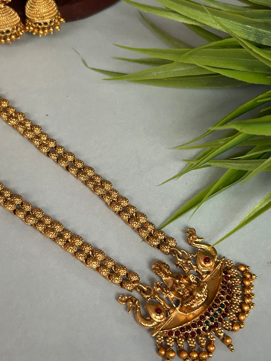 Gold Plated Long Necklace Chain with beautifully handcrafted Lakshmi pendant ( LHA 210 )