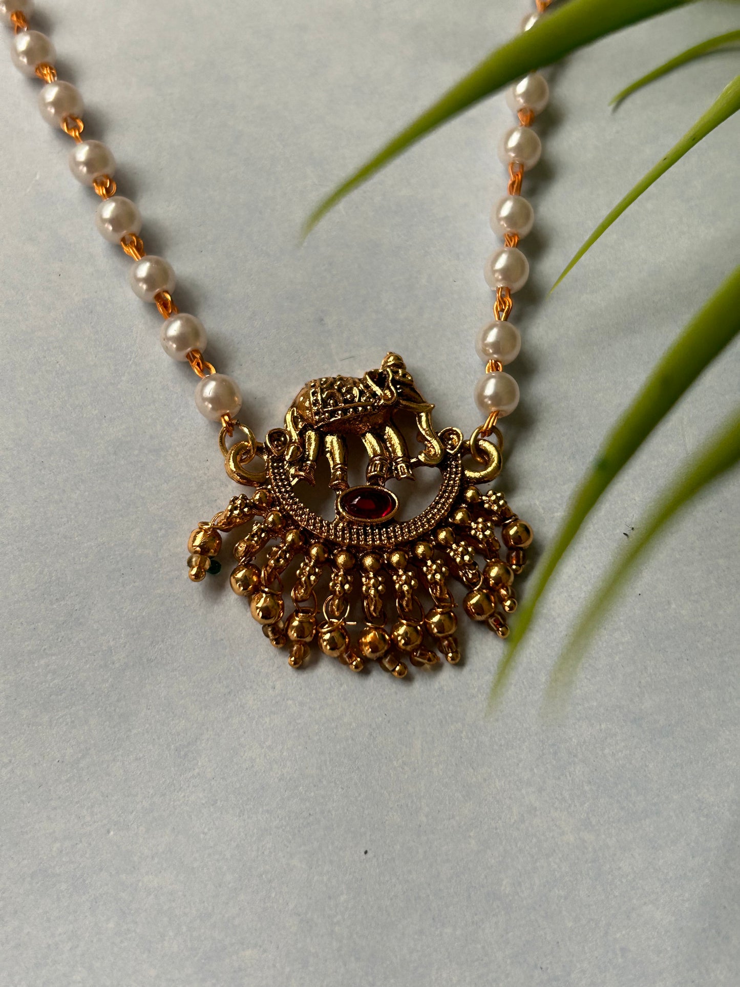 Gold Plated Pearl Necklace set with elephant pendant( LHA 113 )