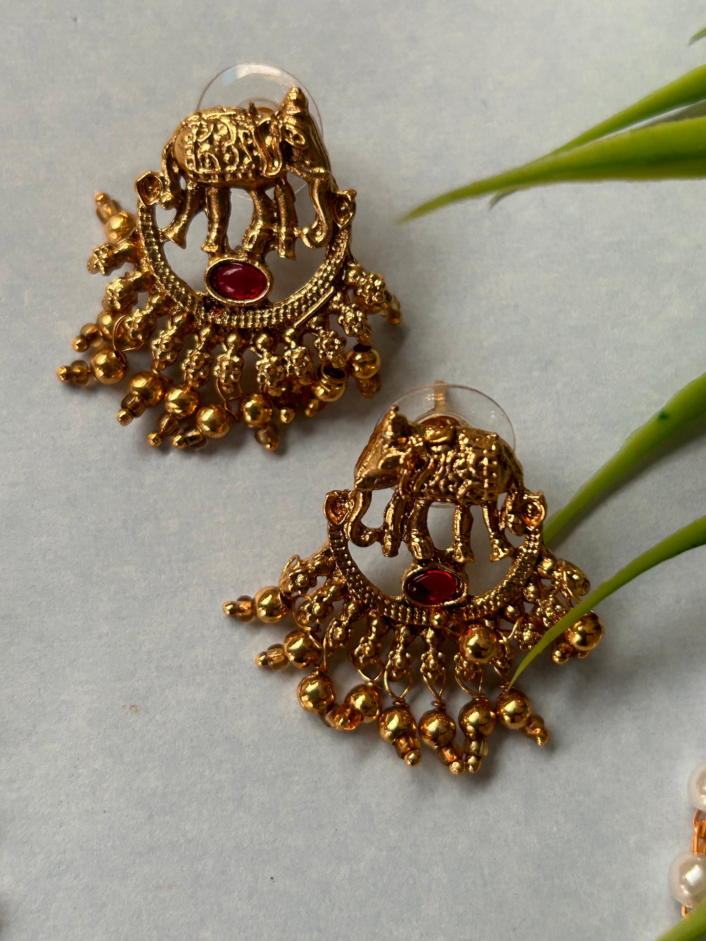 Gold Plated Pearl Necklace set with elephant pendant( LHA 113 )
