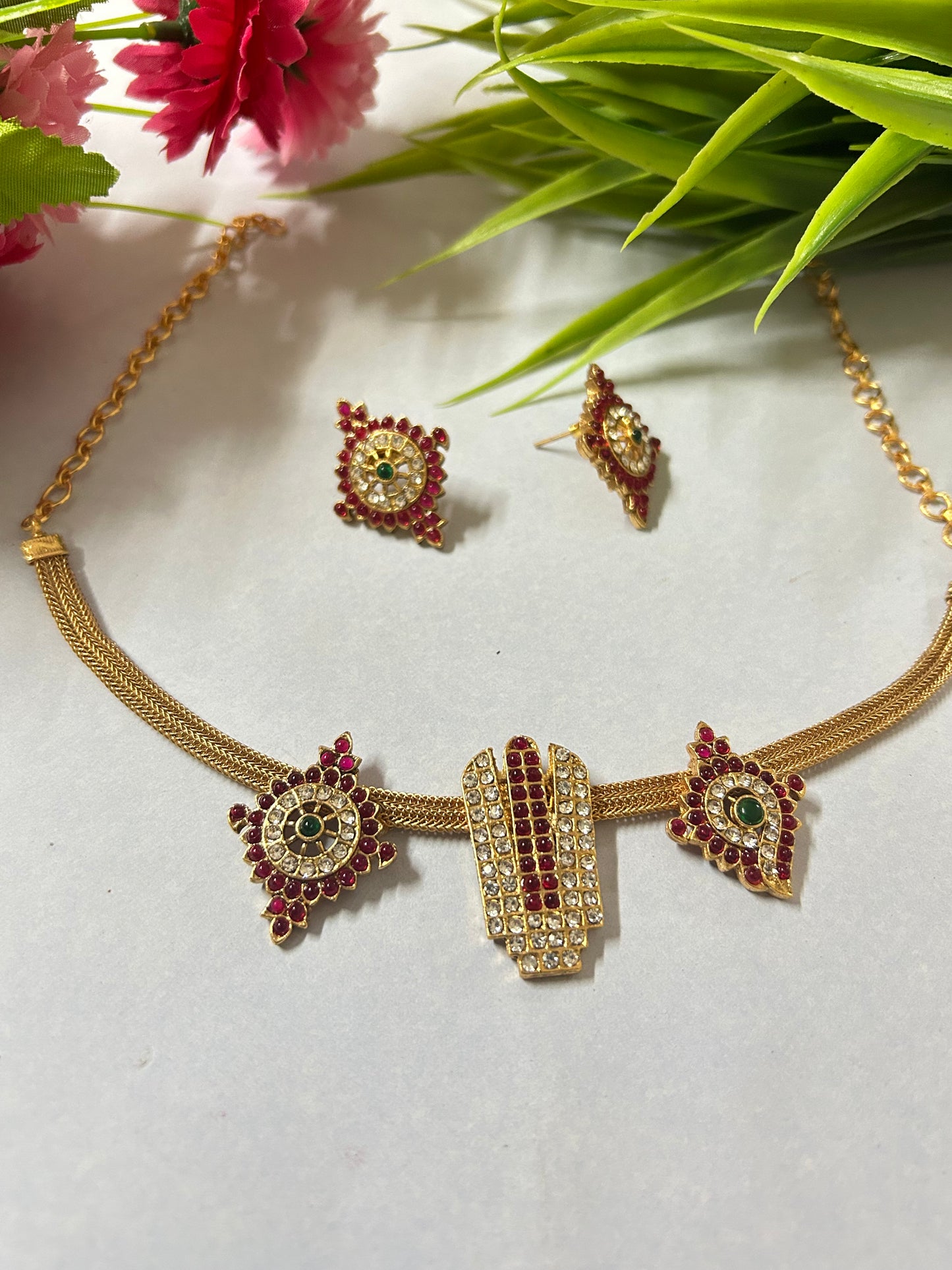 Gold Plated Shanku Chakra Naama Choker Set (  LHA 428 )