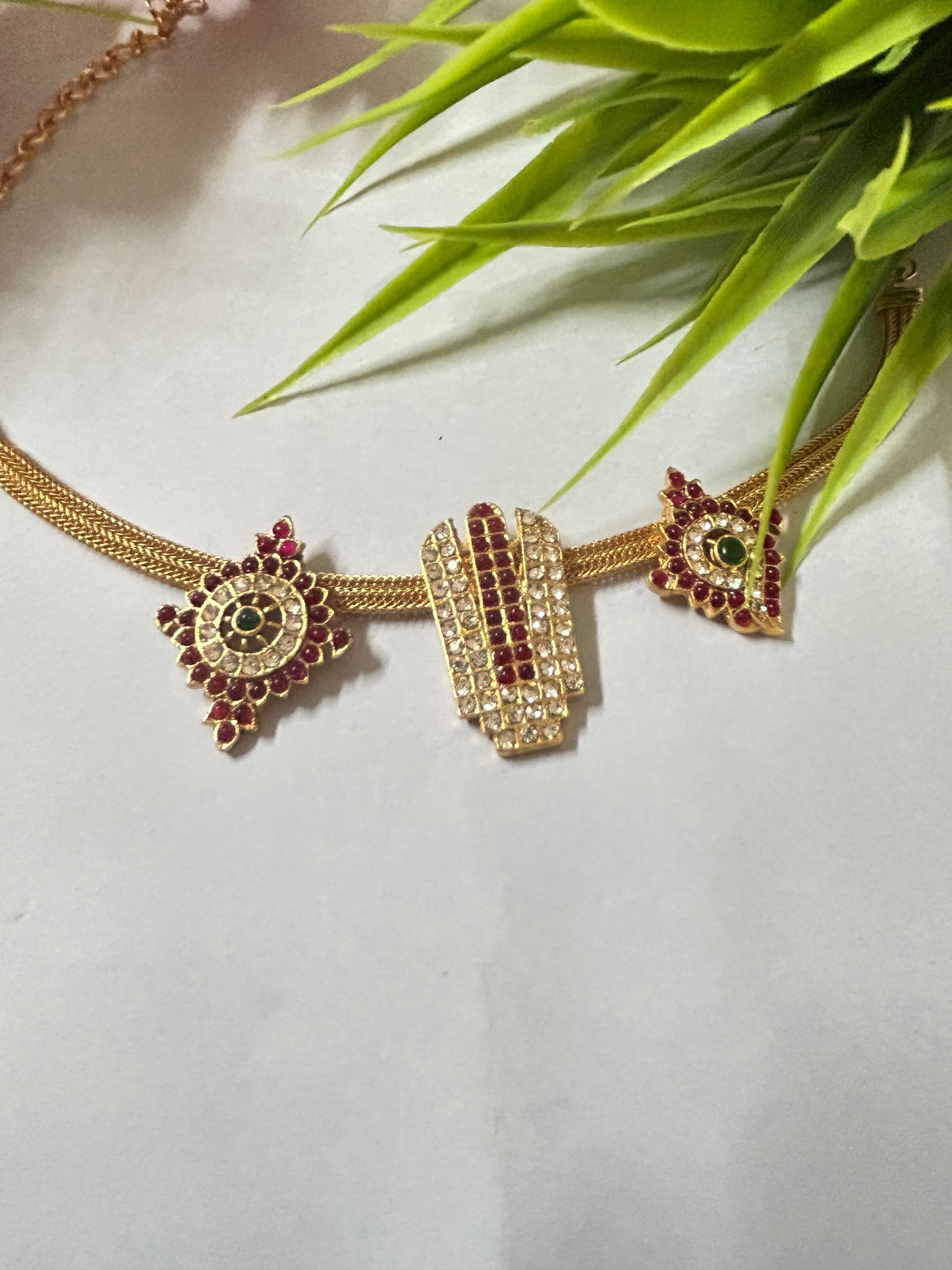 Gold Plated Shanku Chakra Naama Choker Set (  LHA 428 )