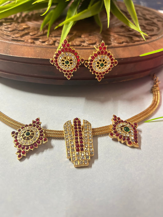 Gold Plated Shanku Chakra Naama Choker Set (  LHA 428 )