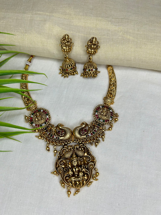 Gold plated Necklace with beautiful hand crafted Heavy Lakshmi pendant ( LHA 135 )
