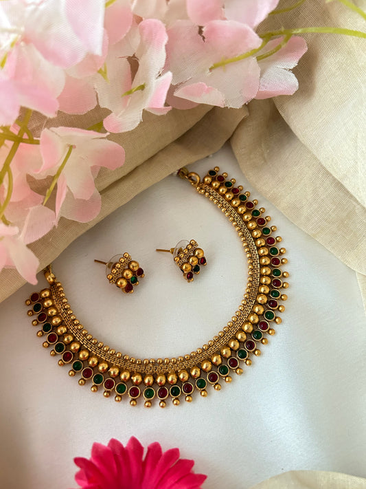 Gold plated Choker set with Ruby & Emerald  stones ( LHA 932 )