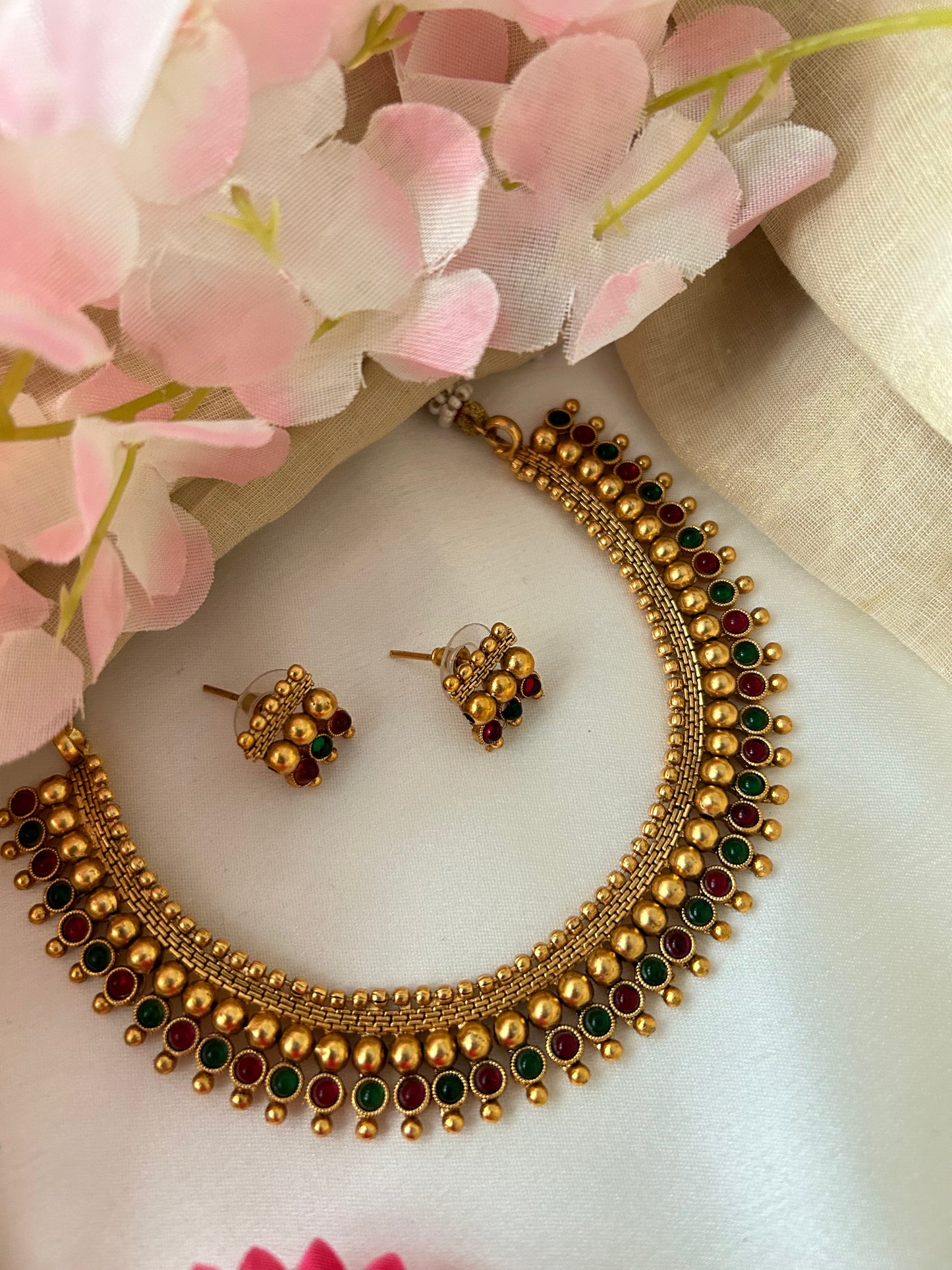 Gold plated Choker set with Ruby & Emerald  stones ( LHA 932 )