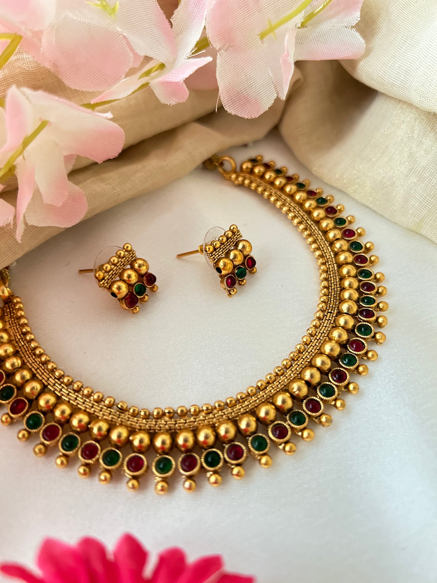 Gold plated Choker set with Ruby & Emerald  stones ( LHA 932 )