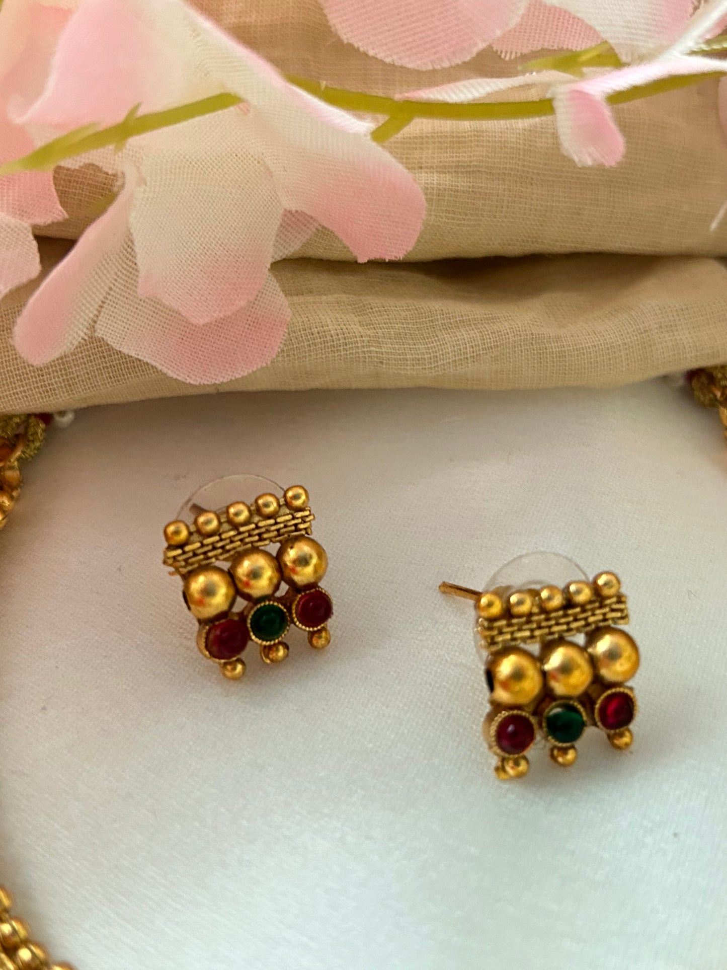 Gold plated Choker set with Ruby & Emerald  stones ( LHA 932 )