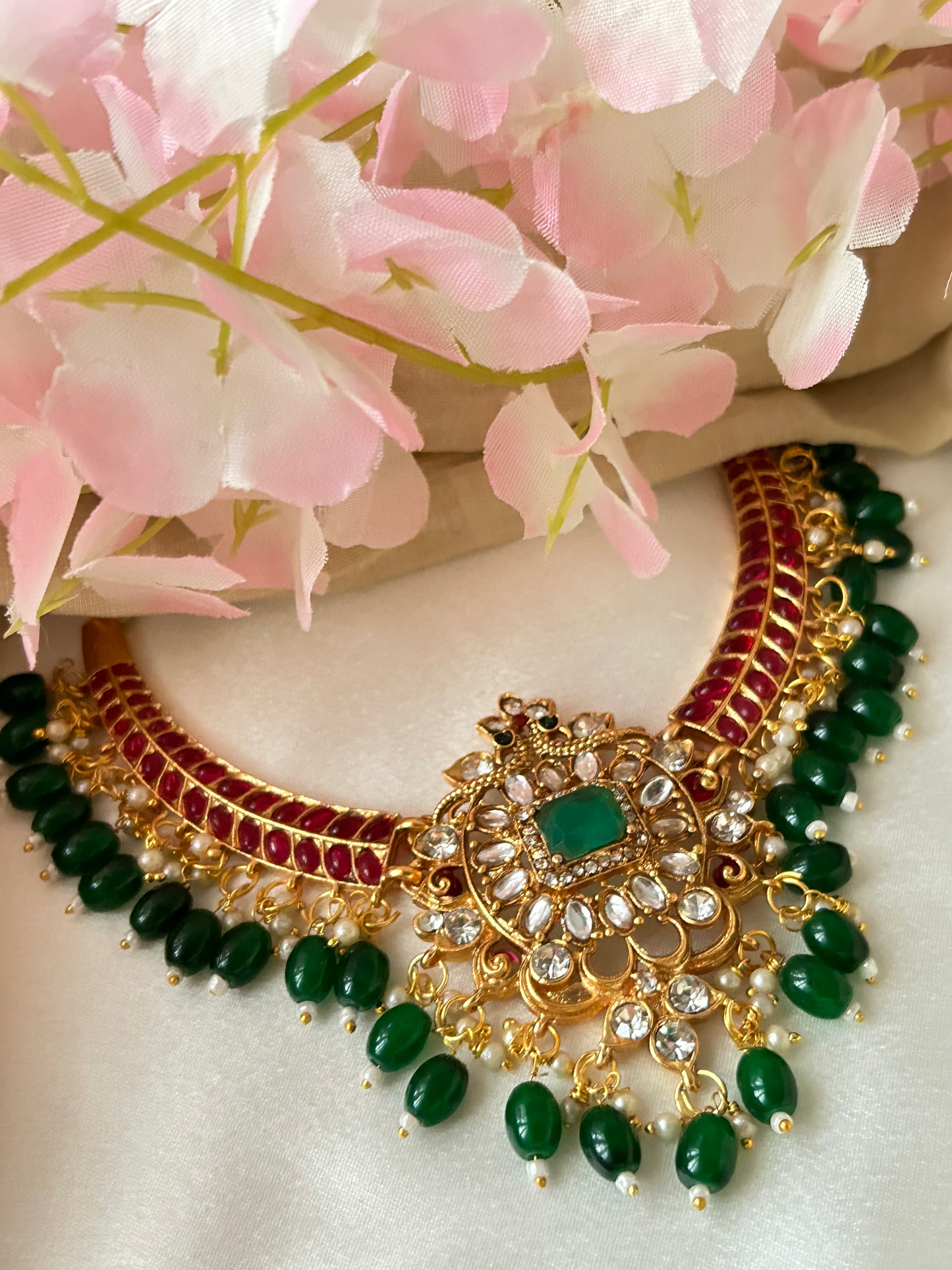 Luxehara’s Gold plated short Necklace set with matching earrings ( LHA 436 G )